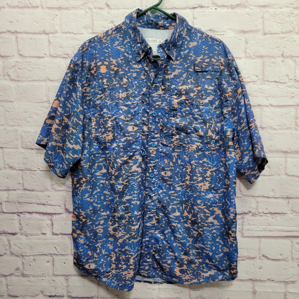 Reel Legends‎ Fishing Shirt Mens L Blue Camo Button Performance Gorpcore Outdoor